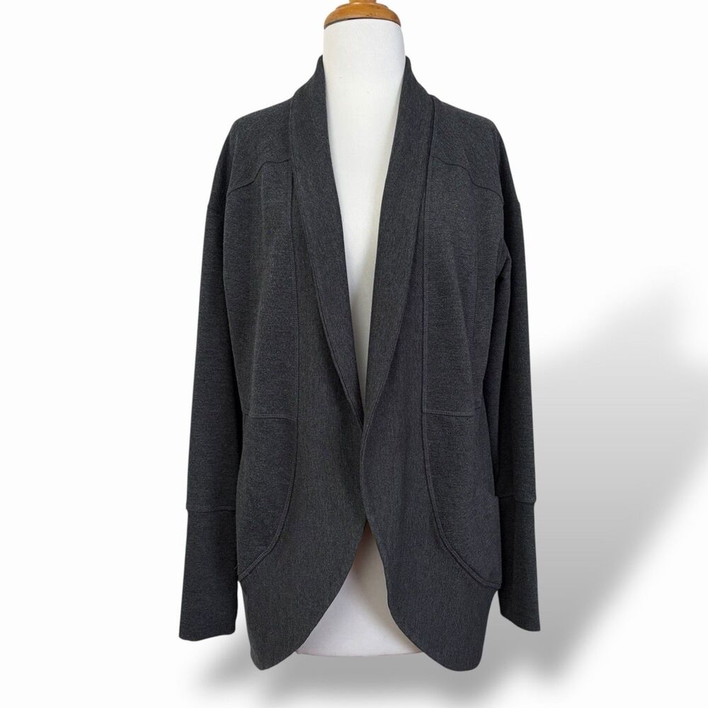 Eddie Bauer Women Cardigan Size S Gray Thumb Hole Pocket Shawl Collar 60% Cotton